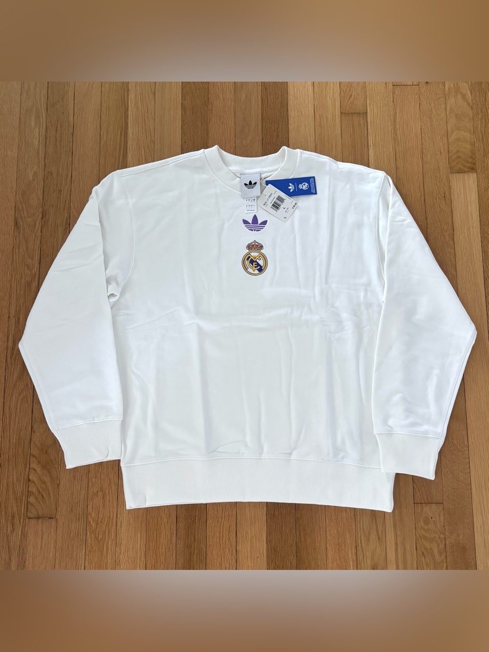 ADIDAS REAL MADRID LFSTLR Crewneck Sweatshirt Mens L White KC7789 Soccer Baggy